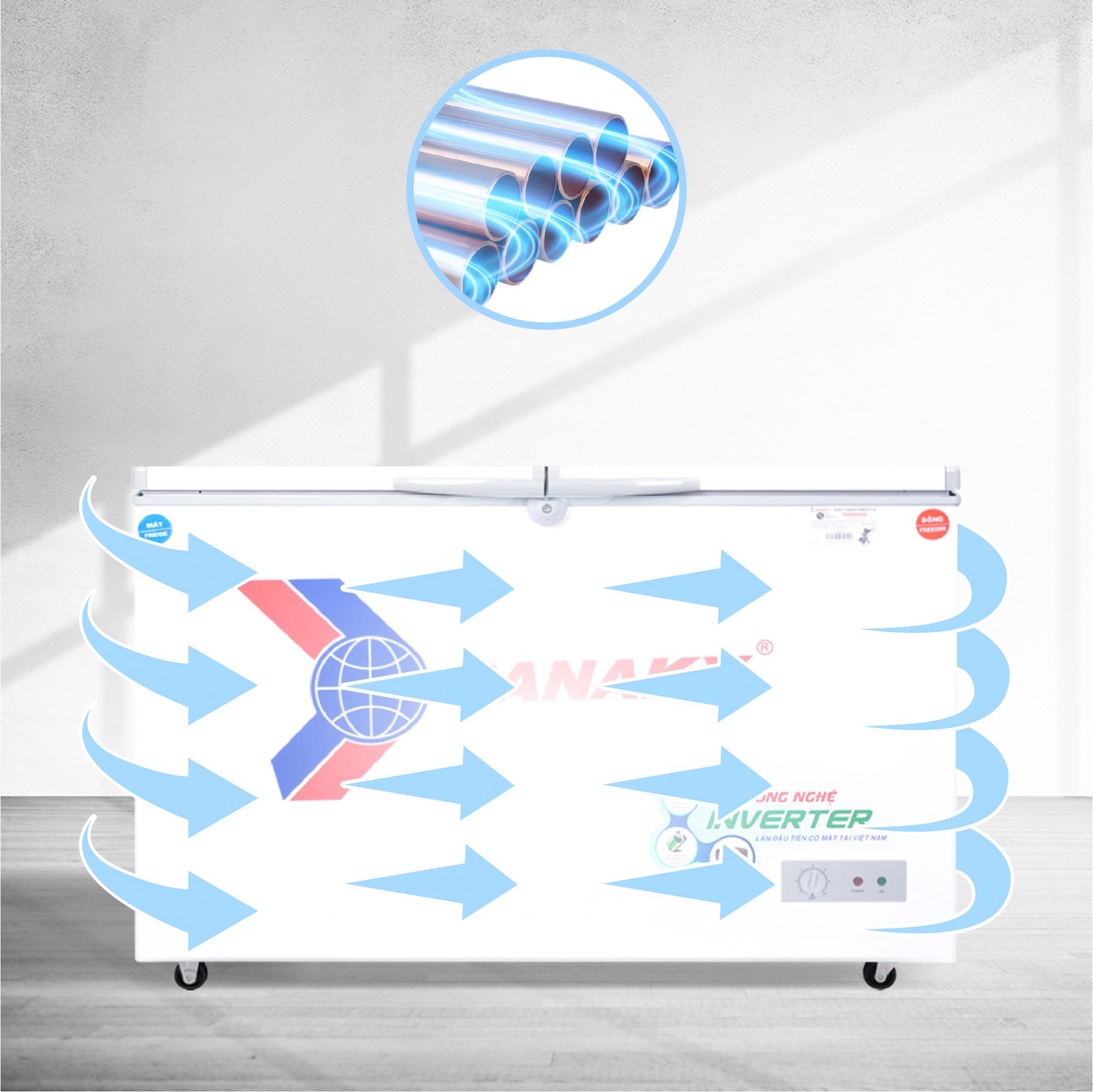 Luồng khí lạnh trong tủ đông Sanaky giúp bảo quản thực phẩm đồng đều